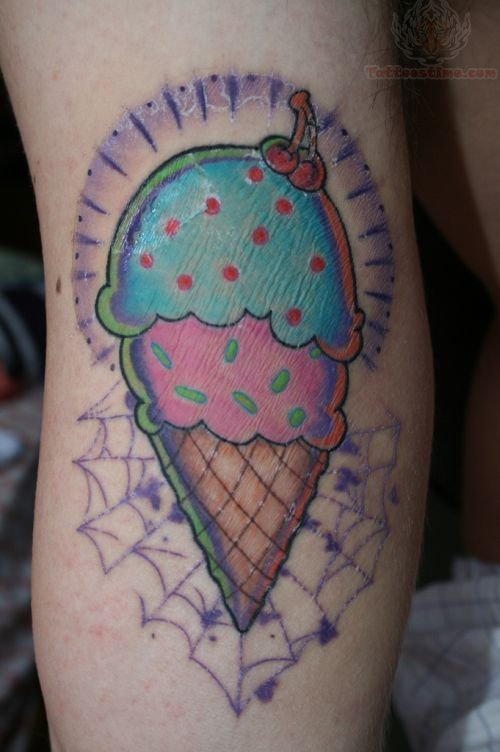 Ice Cream cone And Web Tattoo